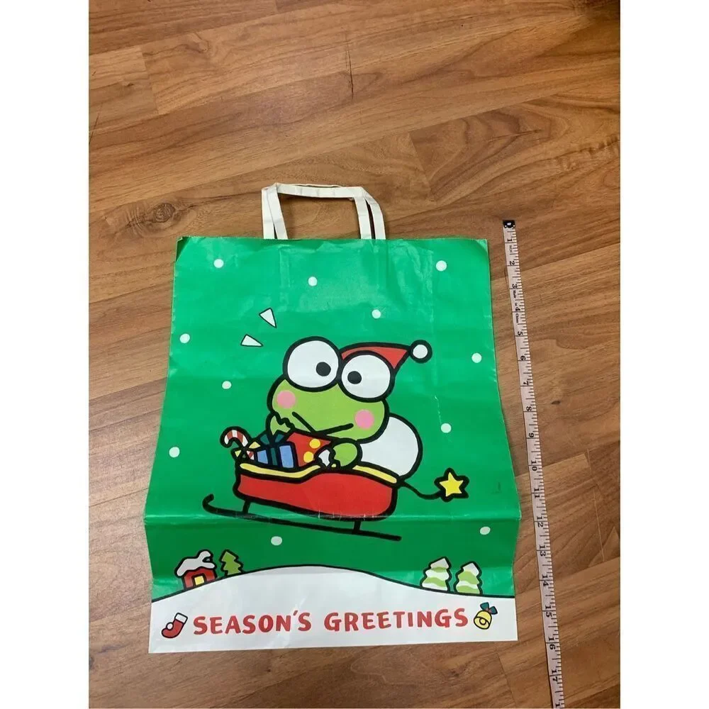 Vintage 1991 Sanrio Holiday Frog Seasons Greetings Paper Bag Green